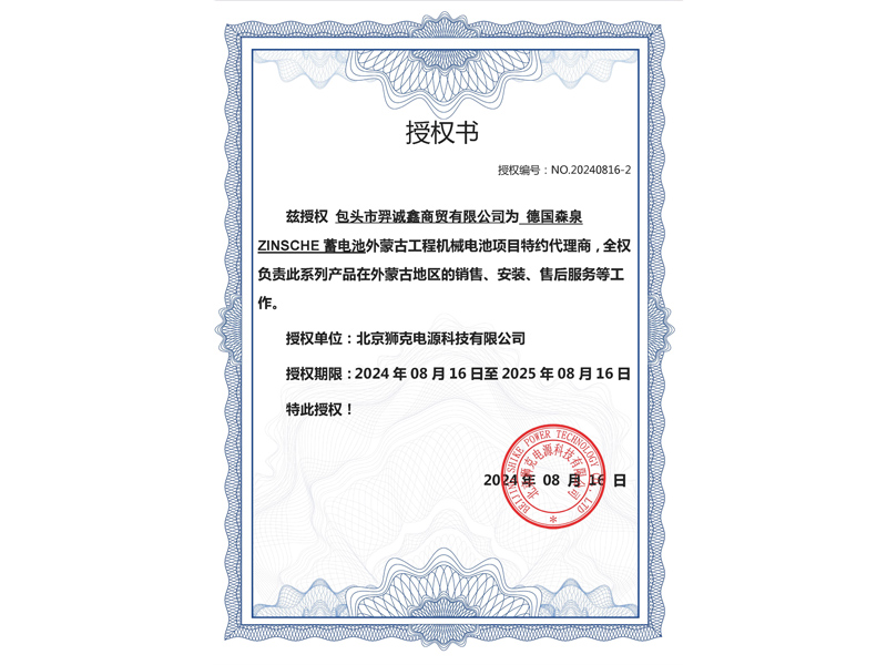 German Senquan ZINSCHE Battery Outer Mongolia Engineering Machinery Battery Project Special Agent